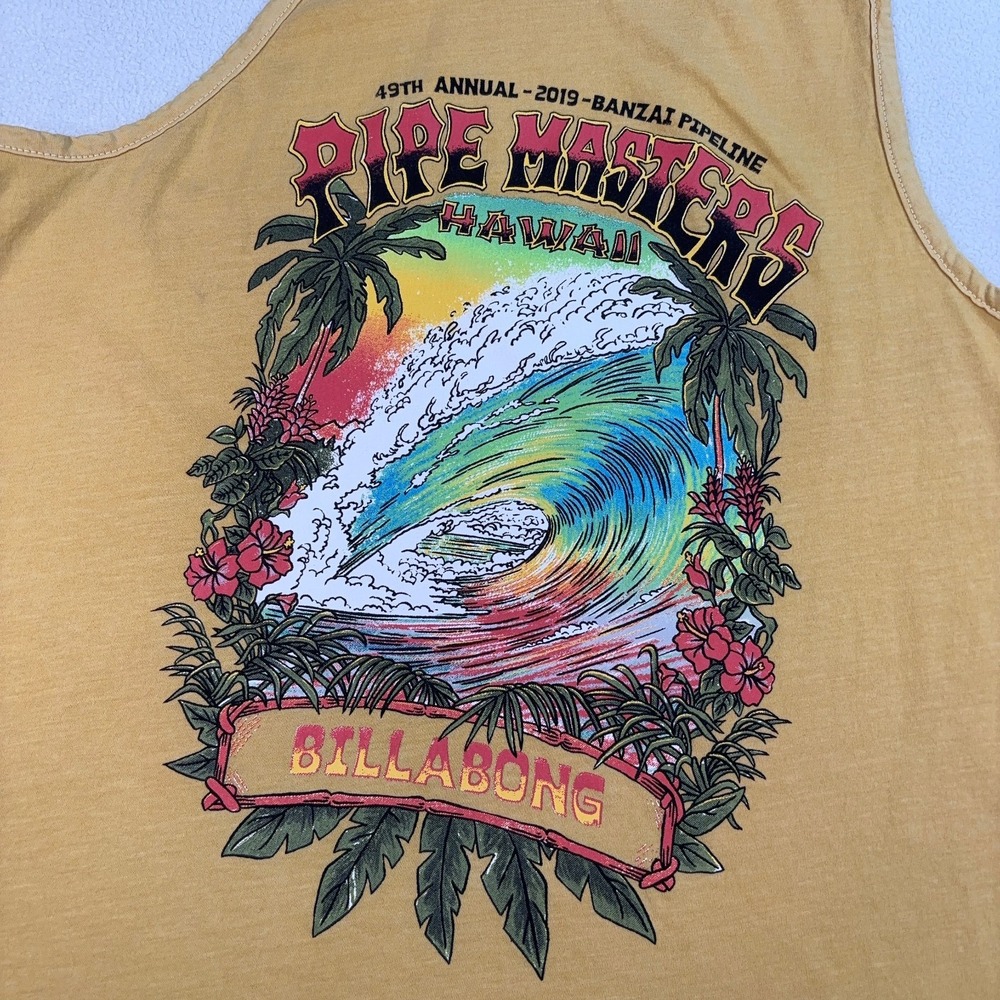 Billabong Graphic Tank Top Men's M Yellow Pipe Masters Hawaii Surf 2019 Banzai - Picture 4 of 15